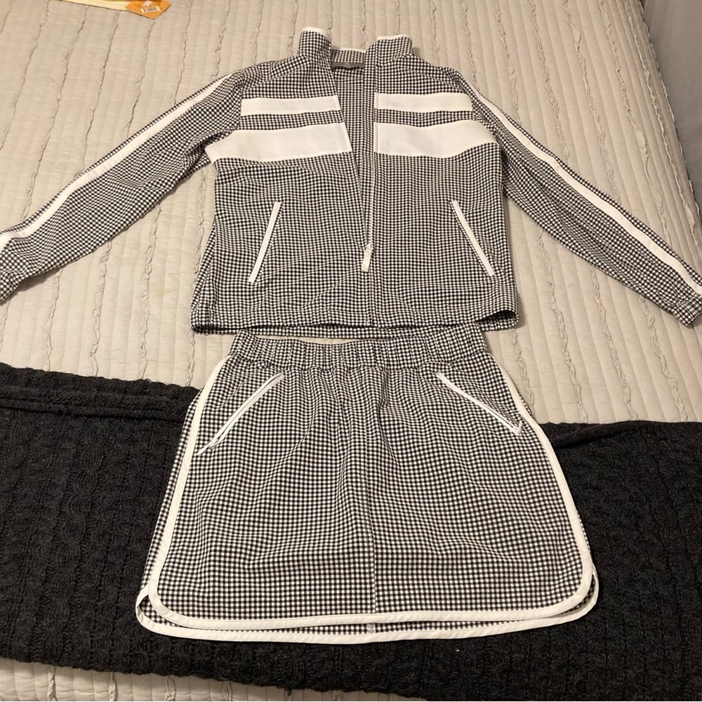 Talbots Black and White Houndstooth Jacket and Skirt Set